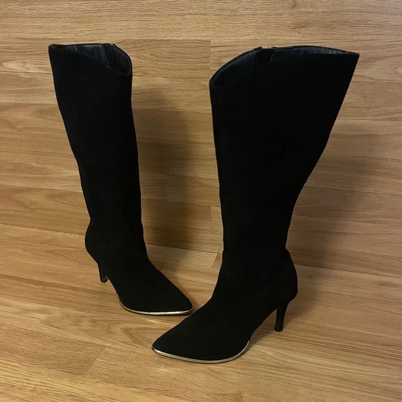 Arromic Black Suede Knee High Boots Women’s Pointed Toe Stiletto Heels Boots - Picture 1 of 7
